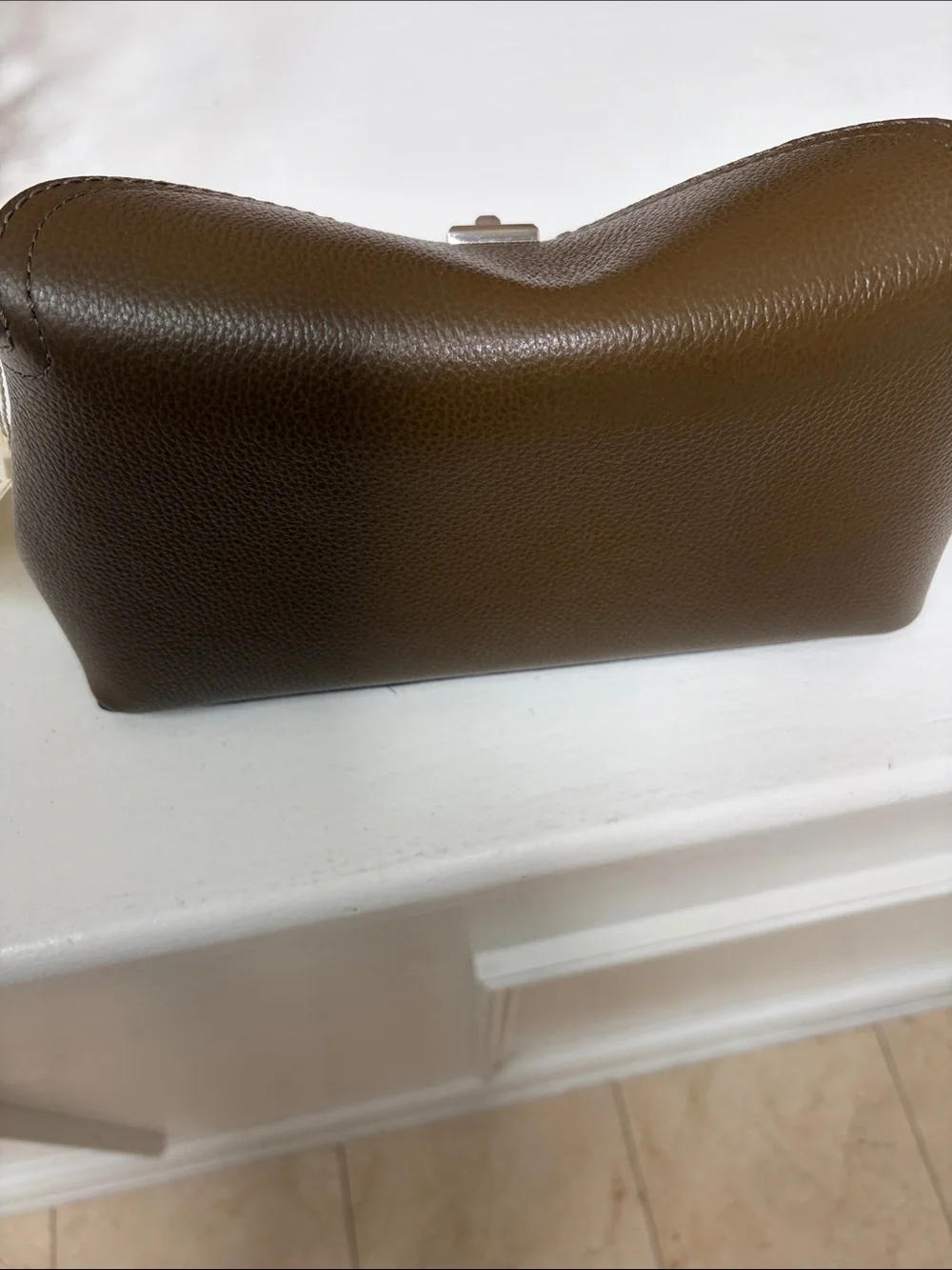 Toteme Dark Taupe  Leather Pebbled Clutch with Silver-Tone T Closure .